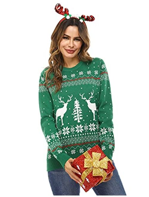 Aiboria Matching Family Ugly Christmas Reindeer Snowflakes Sweater Pullover for Women/Men/Boys/Girls