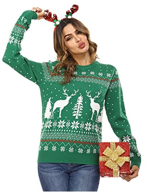 Aiboria Matching Family Ugly Christmas Reindeer Snowflakes Sweater Pullover for Women/Men/Boys/Girls
