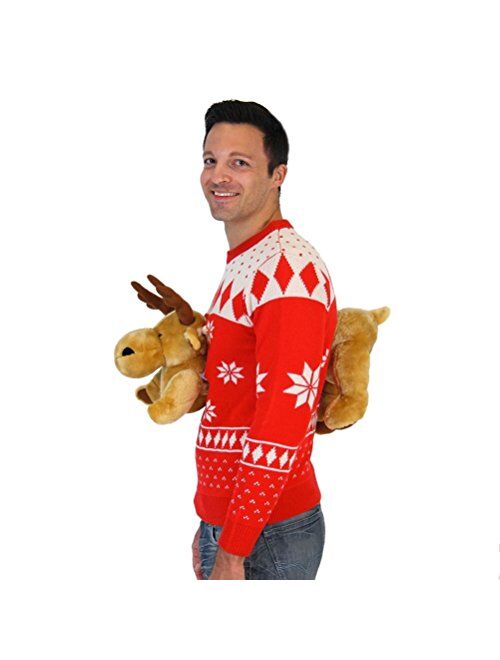 Red 3D Reindeer Moose Ugly Christmas Sweater
