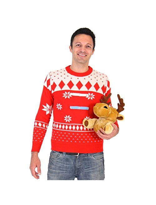 Red 3D Reindeer Moose Ugly Christmas Sweater