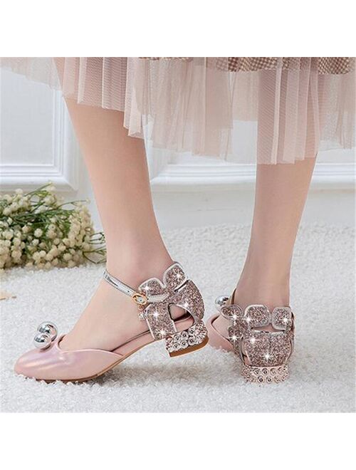 New Girls High Heels Children Sandals Princess Crystal shoes Student Summer Dance Performance Shoes Kids Baby PU Leather 018