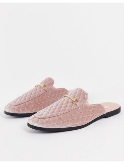 quilted mule loafers in pink velvet