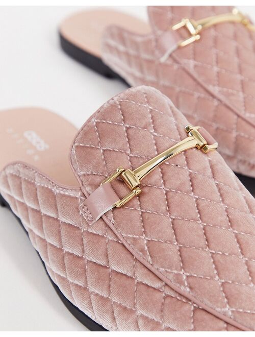 Asos Design quilted mule loafers in pink velvet
