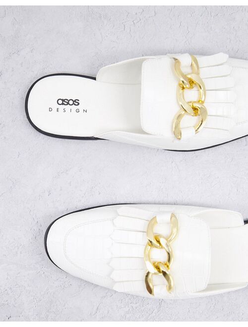 Asos Design chain detail mule loafer in white faux croc