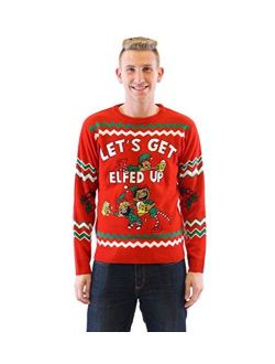 Let's Get Elfed Up Drunken Elves Adult Red Ugly Christmas Sweater