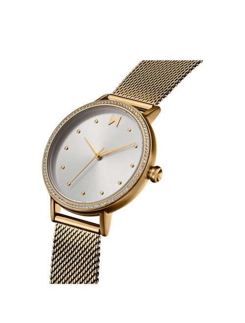 MVMT Women's Crystal Dot Gold-Tone Mesh Bracelet Watch 36mm