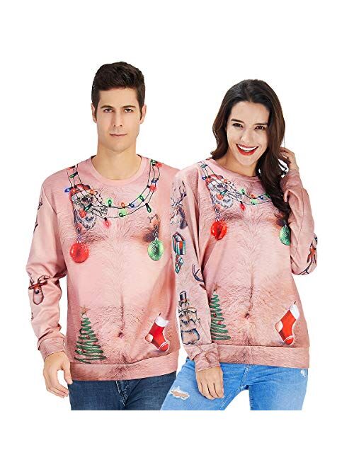 AIDEAONE Unisex Ugly Christmas Sweatshirts 3D Printed Pullover Long Sleeve Sweater Shirts
