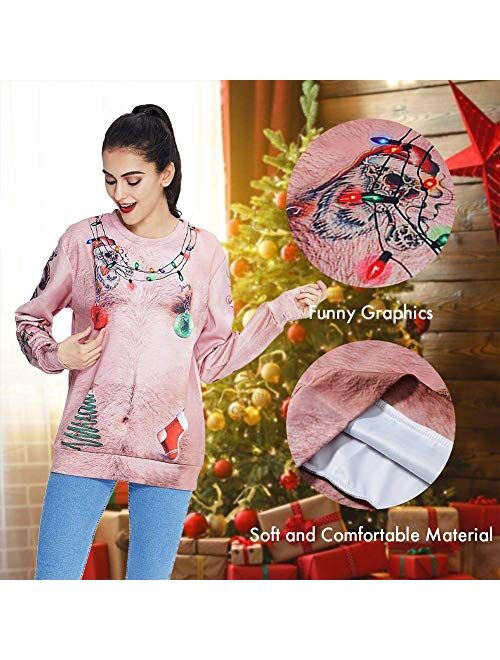 AIDEAONE Unisex Ugly Christmas Sweatshirts 3D Printed Pullover Long Sleeve Sweater Shirts