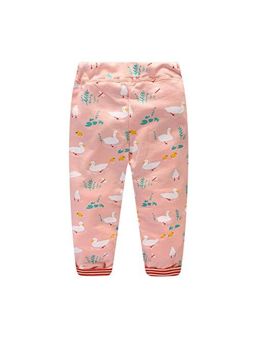 Mud Kingdom Little Girls Jogger Pants Drawstring Cute Cartoon Prints Casual
