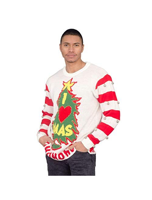 I Love Xmas HOHOHO Light Up (LED) and Bells on Sleeve Ugly Christmas Sweater