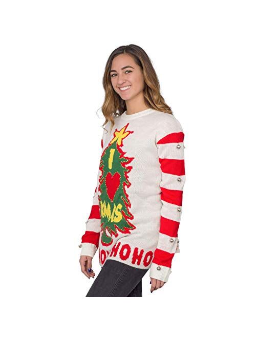 I Love Xmas HOHOHO Light Up (LED) and Bells on Sleeve Ugly Christmas Sweater