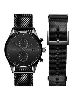 Voyager Mens Watch Gift Set | Analog Chronograph Watch with Date | Includes Black Stainless Steel Mesh & Black Nylon Straps