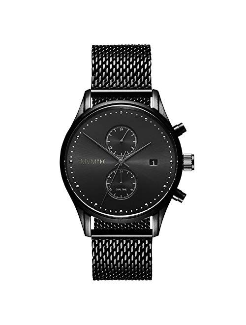 MVMT Voyager Mens Watch Gift Set | Analog Chronograph Watch with Date | Includes Black Stainless Steel Mesh & Black Nylon Straps