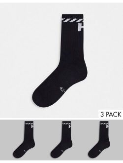 3 pack logo socks in black