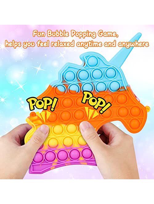 VOFUOE Pop Purse for Girls, Unicorn Big Size Pop On Its Shoulder Bag Fidget Purse Toys Rainbow Push It Bubble Crossbody Bag Relieve Stress Gifts for Kids
