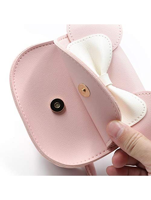 HXQ Little Mouse Ear Bow Crossbody Purse,PU Shoulder Handbag for Kids Girls Toddlers(Pink)
