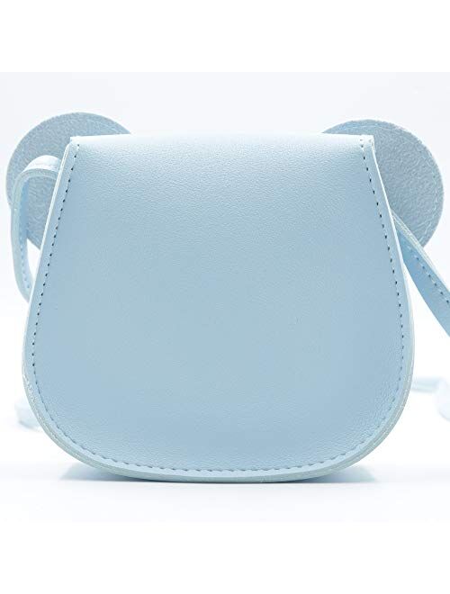 HXQ Little Mouse Ear Bow Crossbody Purse,PU Shoulder Handbag for Kids Girls Toddlers(Blue)