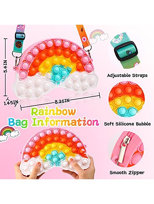 Pop Purse Fidget Toy for Girls, Rainbow Pop Fidget Purse Christmas Party Favors, Pop Bubble Shoulder Bag for Women, Fidgets for Girl Crossbody Bag, Stress Relieve Sensory