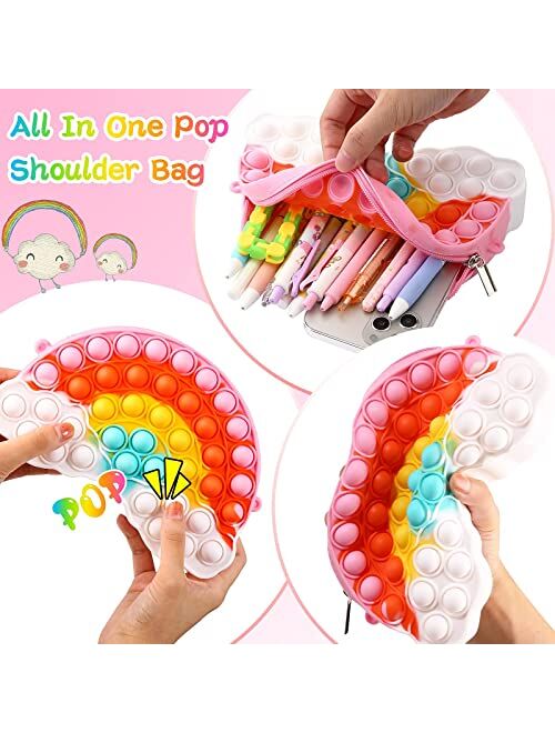 Pop Purse Fidget Toy for Girls, Rainbow Pop Fidget Purse Christmas Party Favors, Pop Bubble Shoulder Bag for Women, Fidgets for Girl Crossbody Bag, Stress Relieve Sensory