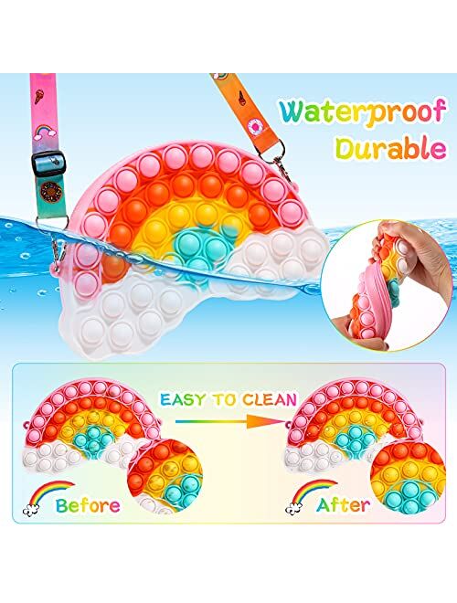 Pop Purse Fidget Toy for Girls, Rainbow Pop Fidget Purse Christmas Party Favors, Pop Bubble Shoulder Bag for Women, Fidgets for Girl Crossbody Bag, Stress Relieve Sensory