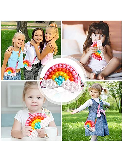 Pop Purse Fidget Toy for Girls, Rainbow Pop Fidget Purse Christmas Party Favors, Pop Bubble Shoulder Bag for Women, Fidgets for Girl Crossbody Bag, Stress Relieve Sensory