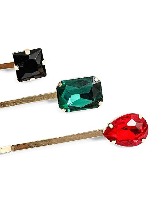 Decorative Jeweled Bobby Pins with Rhinestone Gems for Women's Hair (10 Pack)