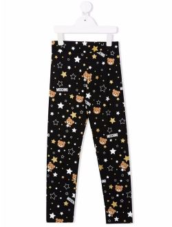 teddy bear-motif star leggings