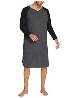 Sleepwear Men's Nightshirt Casual Long Sleeve Pajamas Comfy Loose Long Henley Sleep Shirt S-XXL