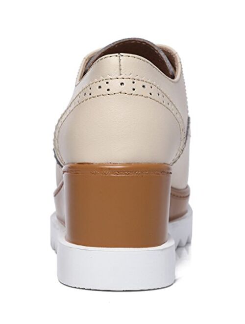 DADAWEN Women's Fashion Tassels Square-Toe Lace-up Platform Wedge Oxford Shoes