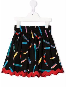 Kids Pencil-Print Zigzag-Edge Flared Skirt