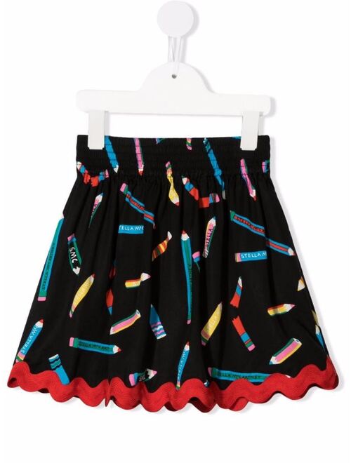 Stella McCartney Kids Pencil-Print Zigzag-Edge Flared Skirt