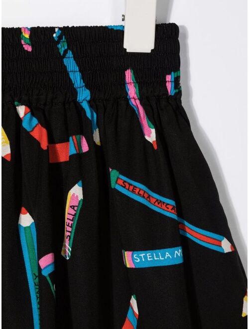 Stella McCartney Kids Pencil-Print Zigzag-Edge Flared Skirt
