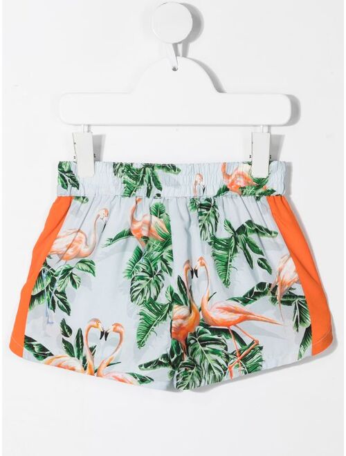 Stella McCartney Kids Flamingo-Print Side-Stripe Shorts