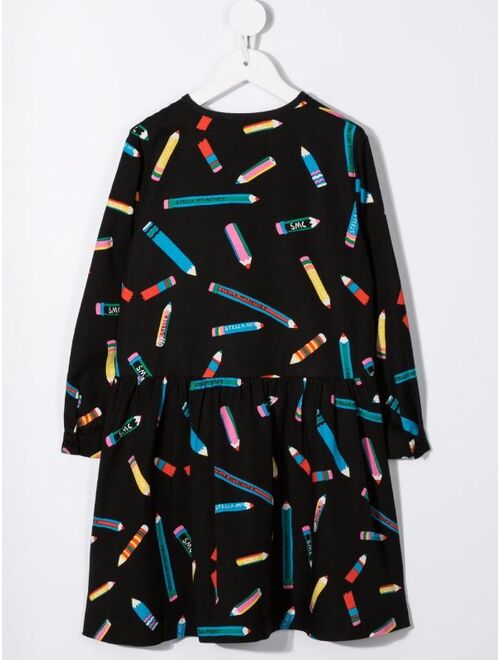 Stella McCartney Kids Pencil-Print Long-Sleeve Dress