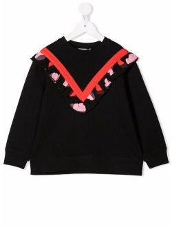Kid Heart-Print Ruffled Sweatshirt