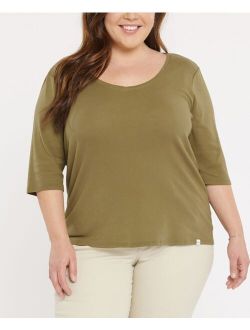Plus Size Forever Comfort Elbow Sleeve Ribbed V-Neck T-shirt