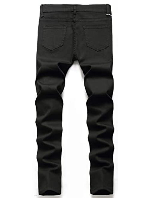 Kihatwin Boy's Skinny Ripped Jeans Destroyed Distressed Taper Zipper Pants with Holes