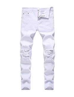 Boy's Skinny Fit Ripped Destroyed Distressed Stretch Slim Fashion Denim Jeans with Holes