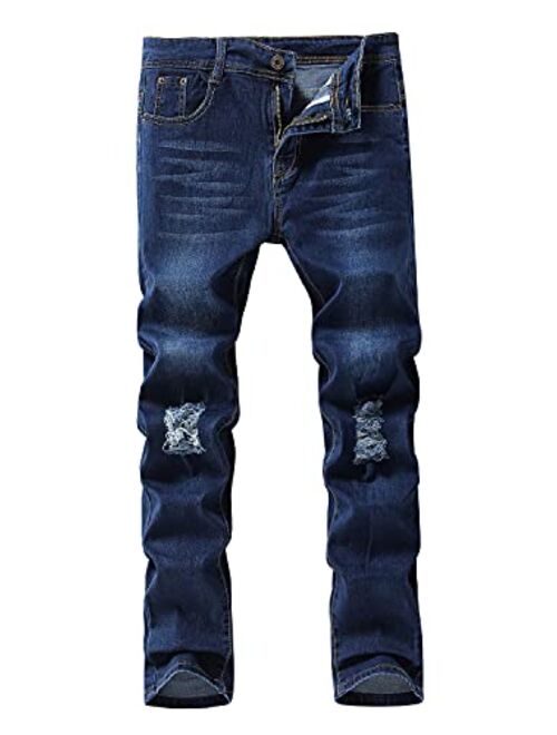 Boy's Skinny Fit Ripped Destroyed Distressed Stretch Slim Fashion Denim Jeans with Holes