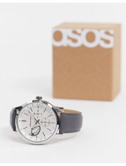 classic watch with gray strap in silver tone