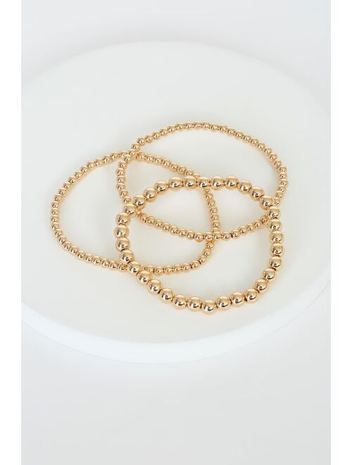Lulus Beads of My Heart Gold Bead Bracelet Set