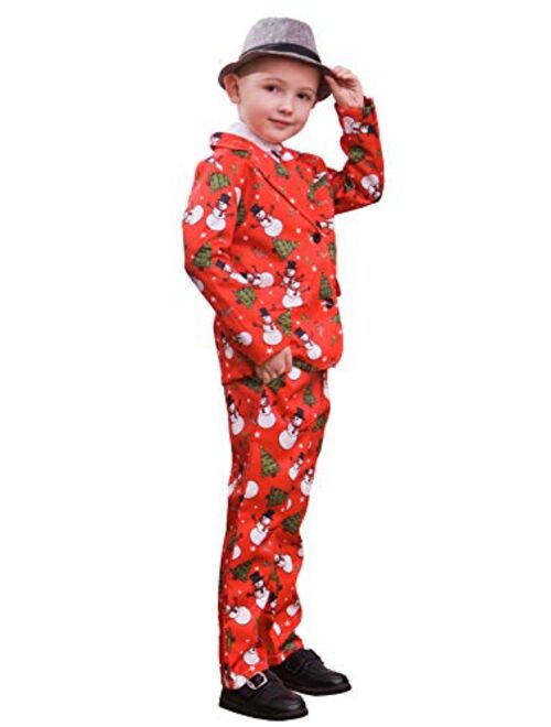 Lovekider Boys Christmas Suit Slim Fit Funny Formal Suits 3 Pieces Tuxedo Set with Blazer Pants Tie 7-12T