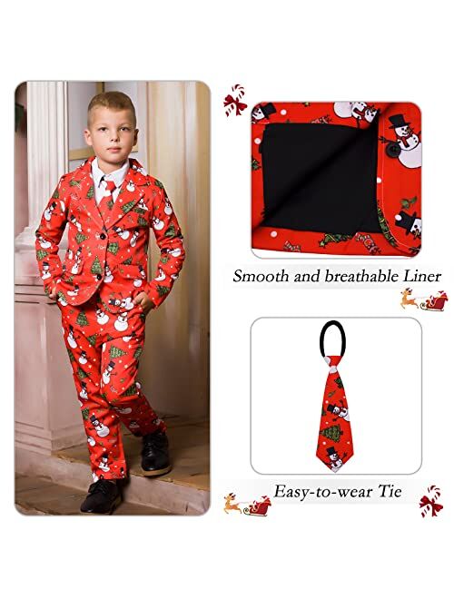 Lovekider Boys Christmas Suit Slim Fit Funny Formal Suits 3 Pieces Tuxedo Set with Blazer Pants Tie 7-12T