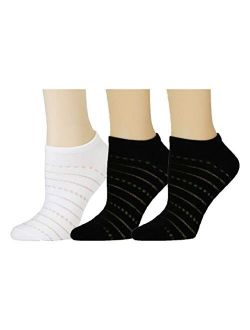Cotton Low Cut Socks with Filament Stripes, White/Black/Black, One Size, Pack of 3