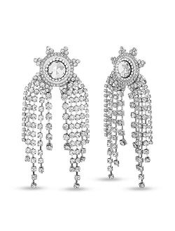 Sunburst Rhinestone Chain Fringe Dangle Earrings for Women