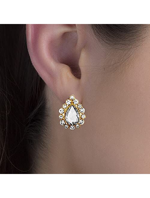 Badgley Mischka Rhinestone Teardrop Yellow Clip On Stud Earrings for Women