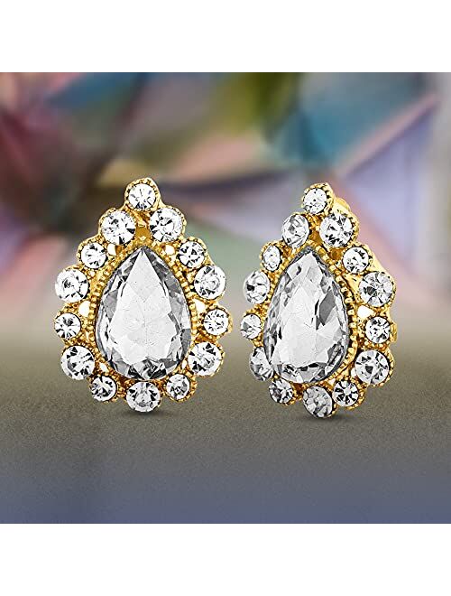 Badgley Mischka Rhinestone Teardrop Yellow Clip On Stud Earrings for Women