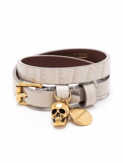 Skull-Charm Leather Bracelet