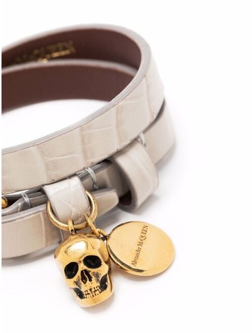Alexander McQueen Skull-Charm Leather Bracelet