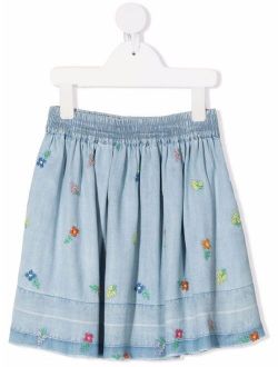Kids Floral-Embroidered Denim Skirt
